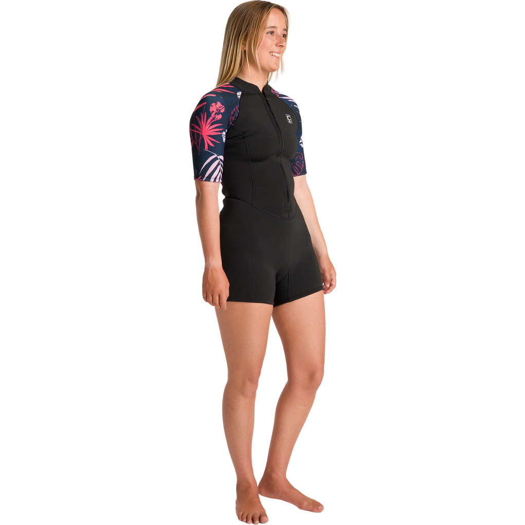 2026 C-Skins Womens NuWave Solace Lite 2/ 2mm Front Zip Shorty Wetsuit C-NSOL22SHW - Black / Tropical